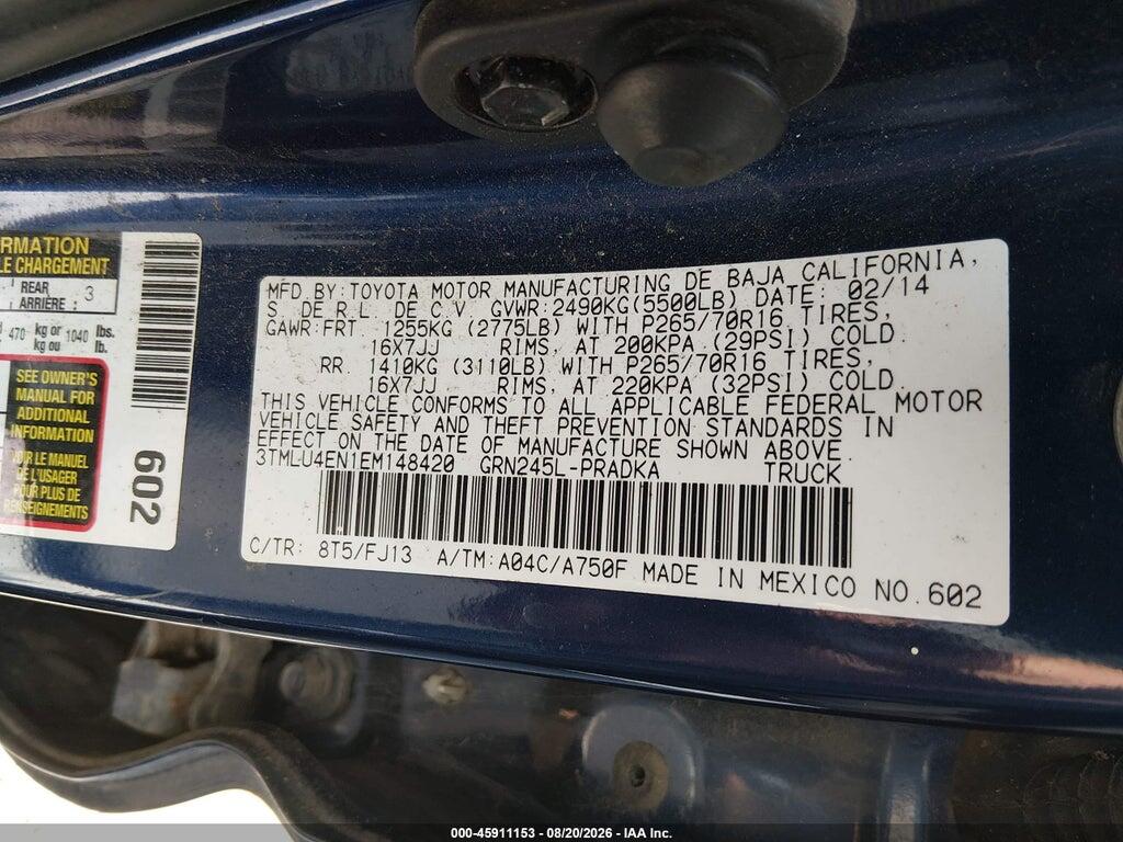 3TMLU4EN1EM148420 2014 TOYOTA TACOMA photo no. 9