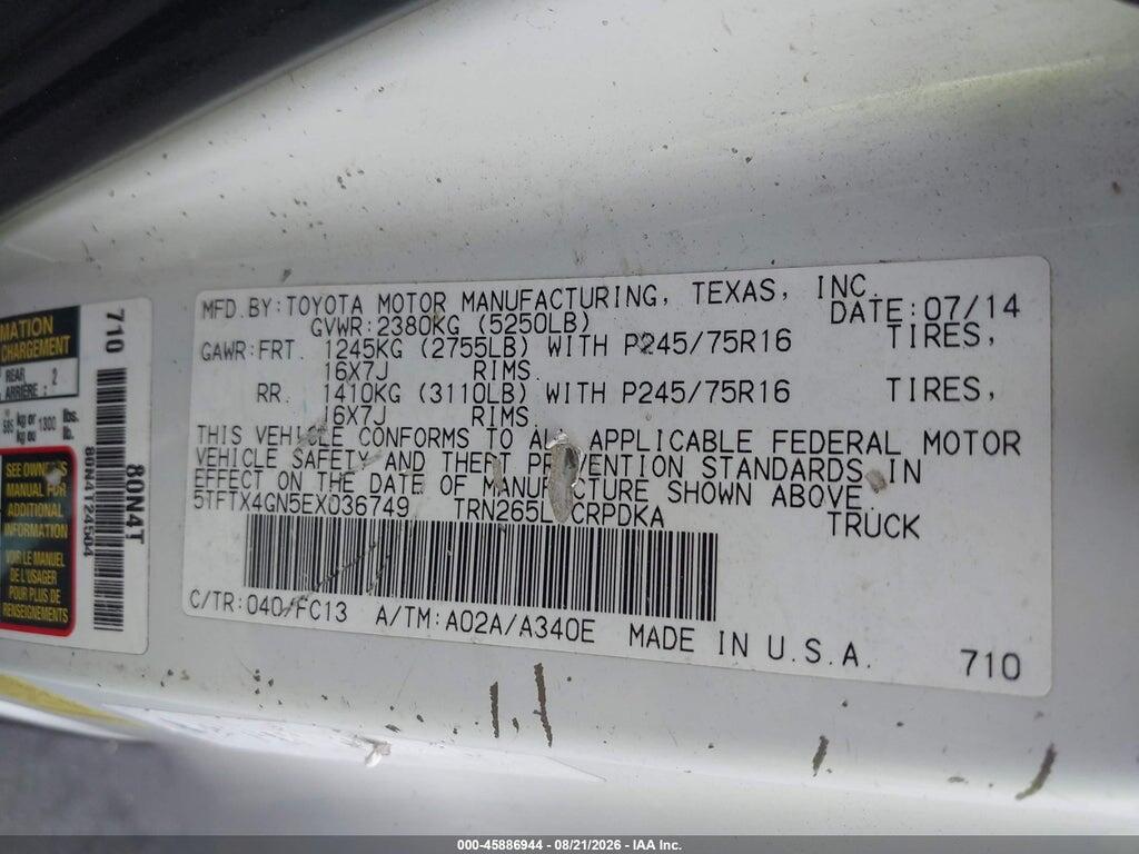 5TFTX4GN5EX036749 2014 TOYOTA TACOMA photo no. 9