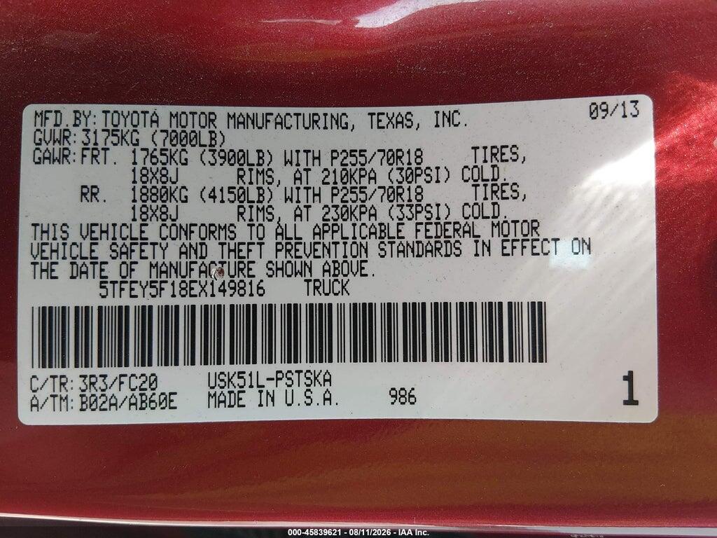 5TFEY5F18EX149816 2014 TOYOTA TUNDRA photo no. 9
