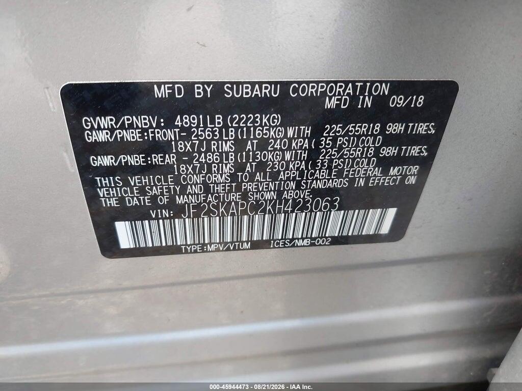 JF2SKAPC2KH423063 2019 SUBARU FORESTER photo no. 9