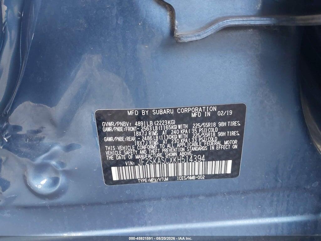 JF2SKASCXKH514394 2019 SUBARU FORESTER photo no. 9