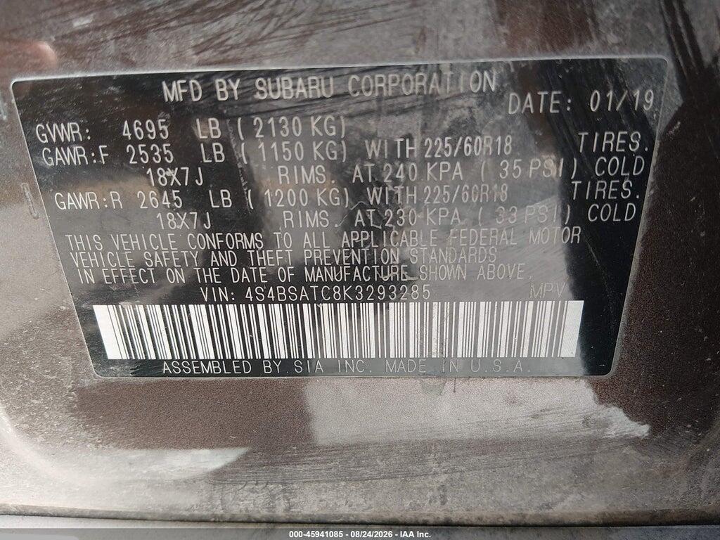4S4BSATC8K3293285 2019 SUBARU OUTBACK photo no. 9