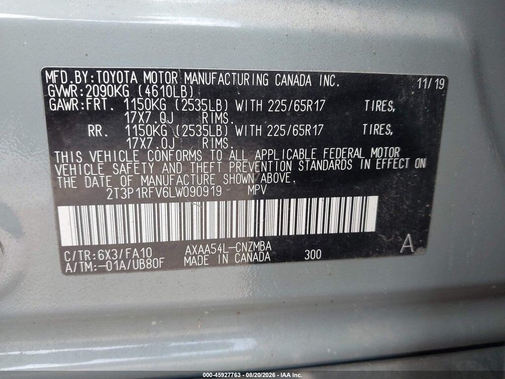 2T3P1RFV6LW090919 2020 TOYOTA RAV4 photo no. 9