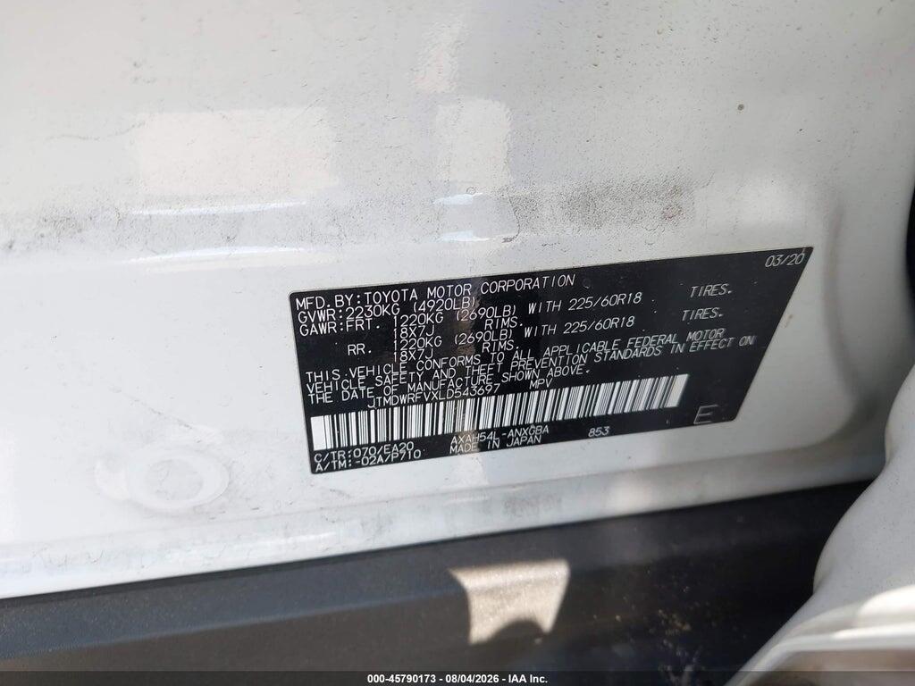JTMDWRFVXLD543697 2020 TOYOTA RAV4 HYBRID photo no. 9