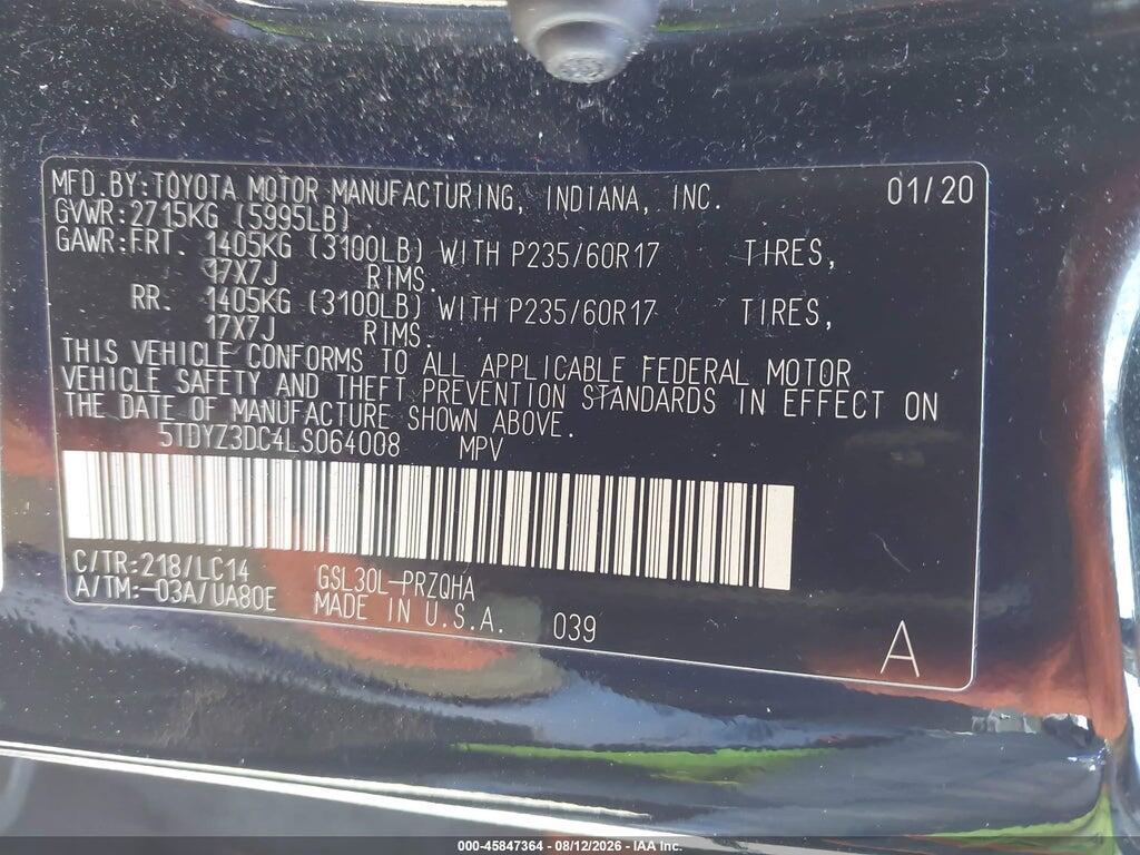 5TDYZ3DC4LS064008 2020 TOYOTA SIENNA photo no. 9
