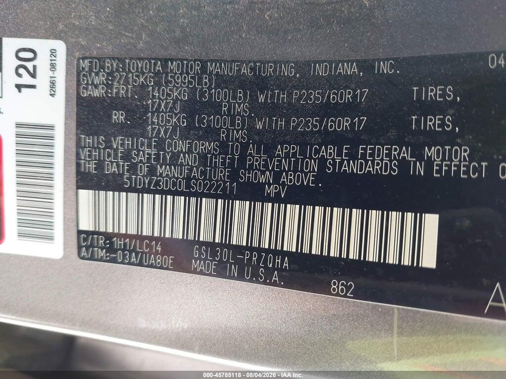 5TDYZ3DC0LS022211 2020 TOYOTA SIENNA photo no. 9