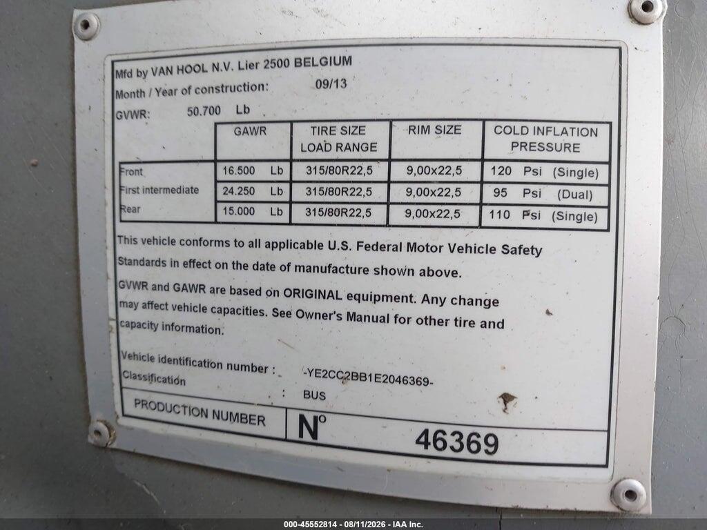 YE2CC2BB1E2046369 2014 VAN HOOL C2045 photo no. 9