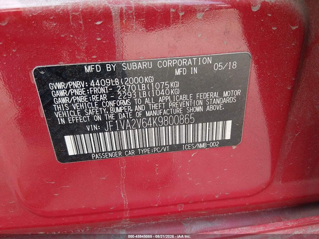 JF1VA2V64K9800865 2019 SUBARU WRX STI photo no. 9
