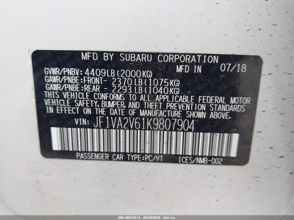 JF1VA2V61K9807904 2019 SUBARU WRX STI photo no. 9