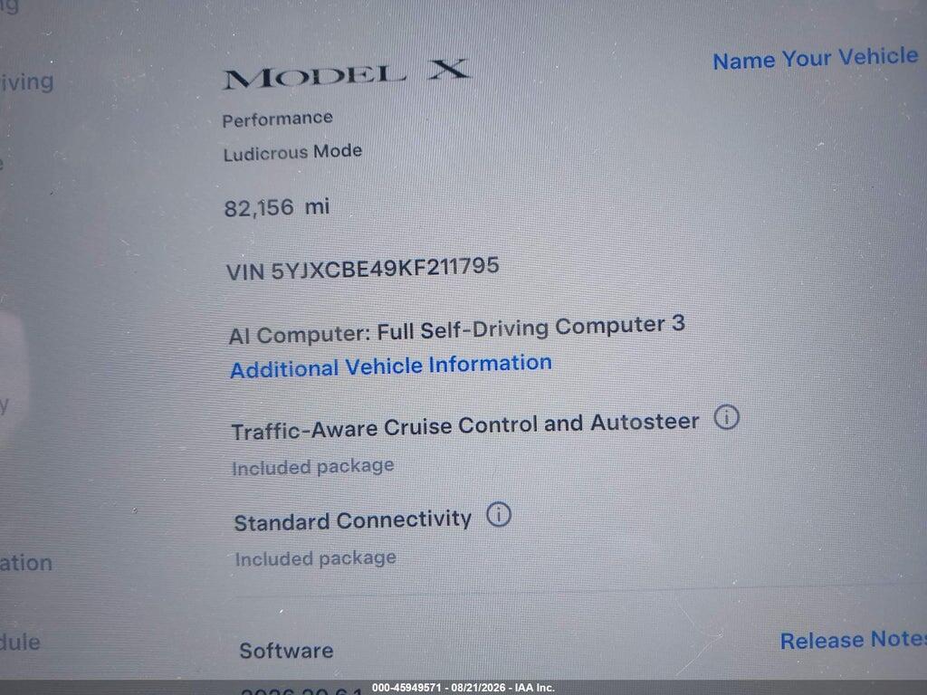 5YJXCBE49KF211795 2019 TESLA MODEL X photo no. 7