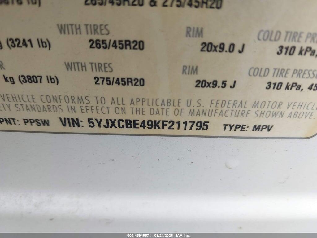 5YJXCBE49KF211795 2019 TESLA MODEL X photo no. 9