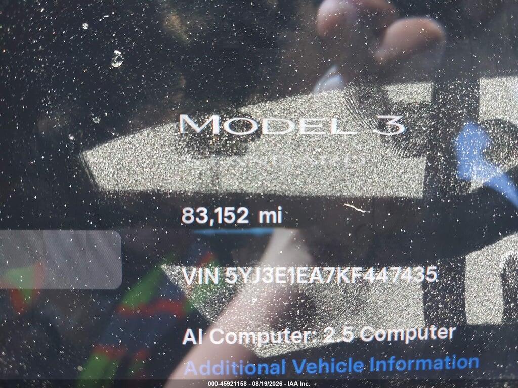 5YJ3E1EA7KF447435 2019 TESLA MODEL 3 photo no. 7