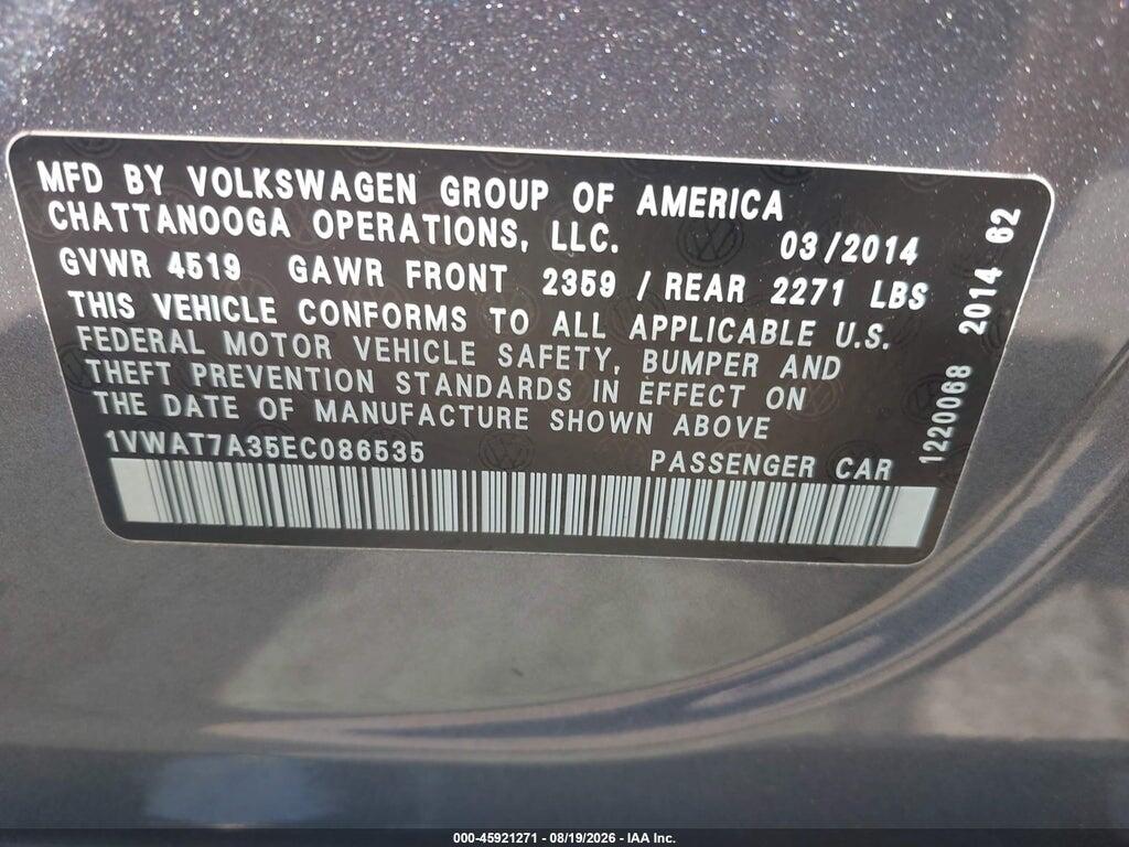 1VWAT7A35EC086535 2014 VOLKSWAGEN PASSAT photo no. 9
