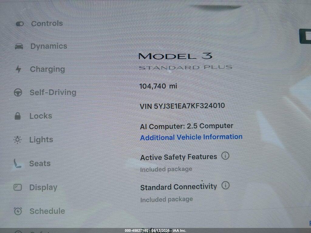 5YJ3E1EA7KF324010 2019 TESLA MODEL 3 photo no. 7