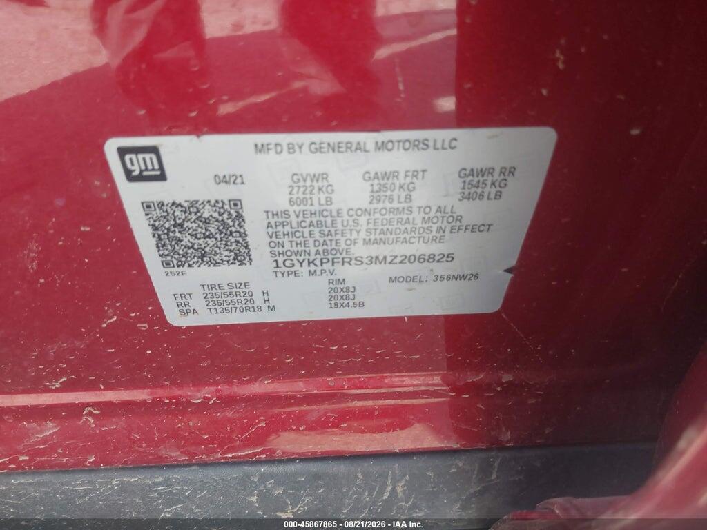 1GYKPFRS3MZ206825 2021 CADILLAC XT6 photo no. 9