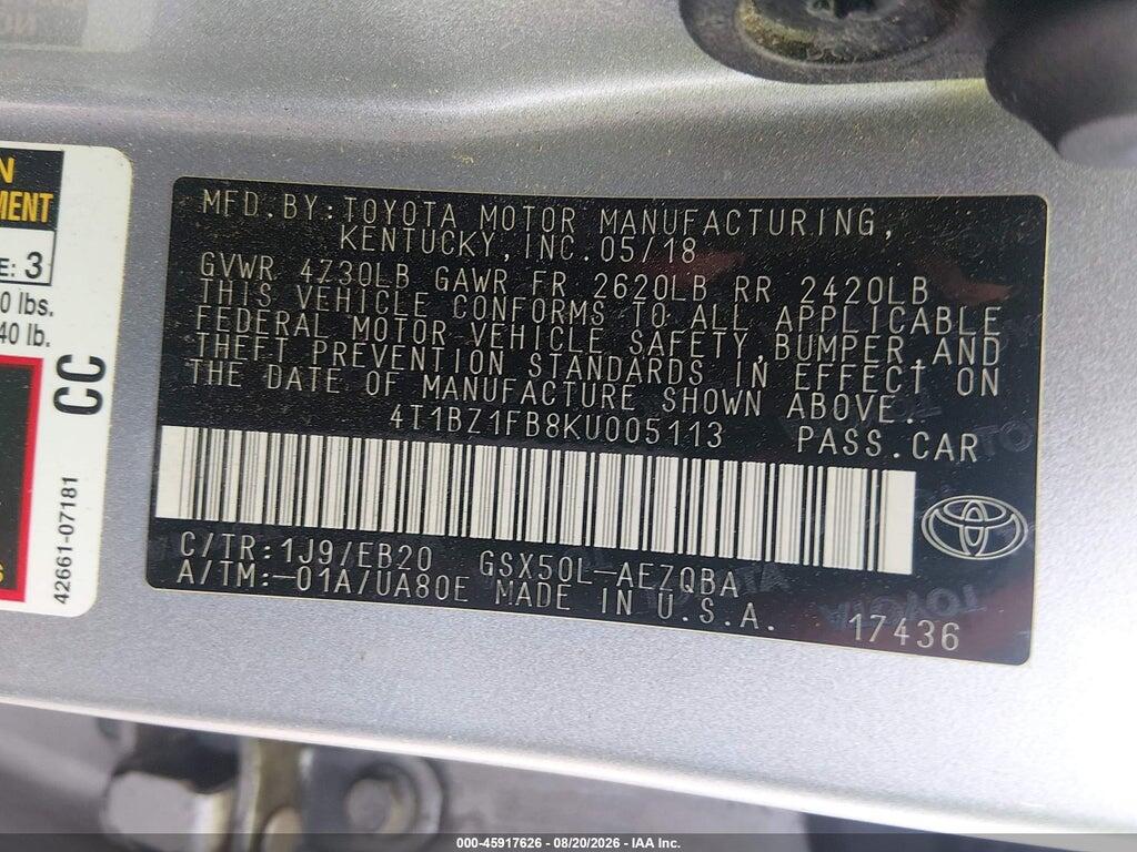 4T1BZ1FB8KU005113 2019 TOYOTA AVALON photo no. 9