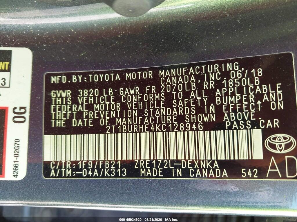 2T1BURHE4KC128946 2019 TOYOTA COROLLA photo no. 9