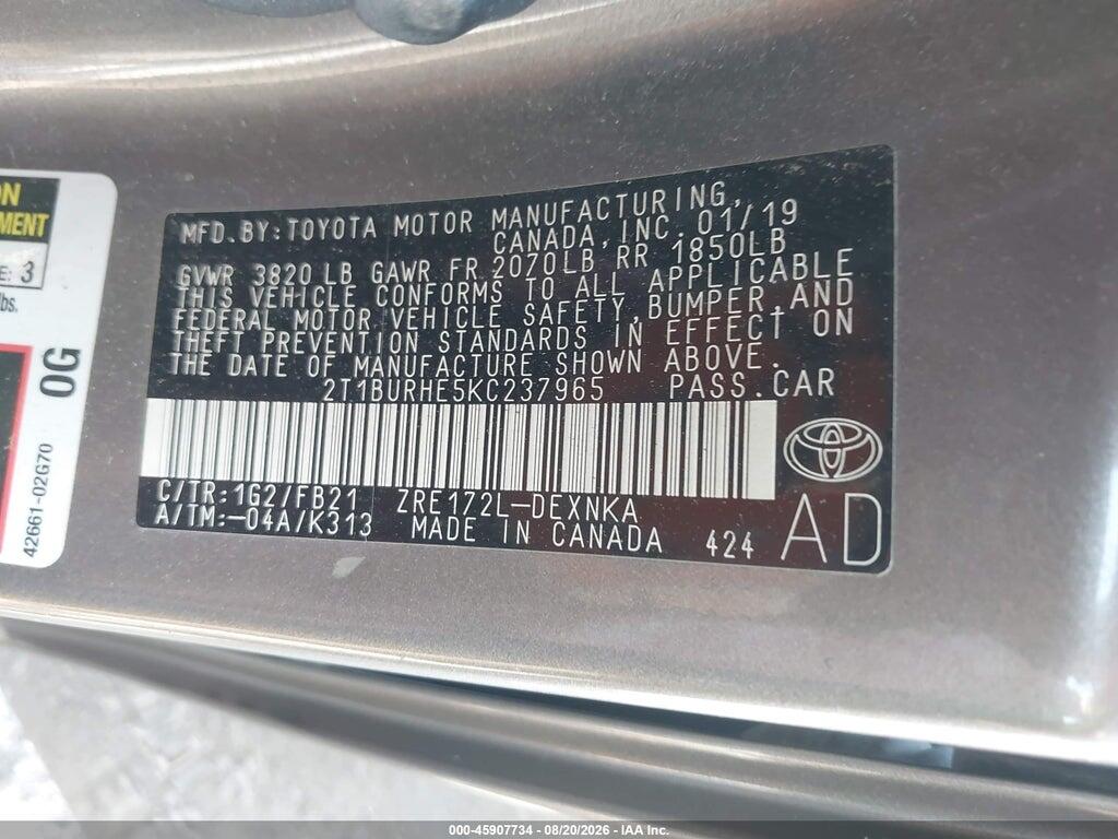 2T1BURHE5KC237965 2019 TOYOTA COROLLA photo no. 9