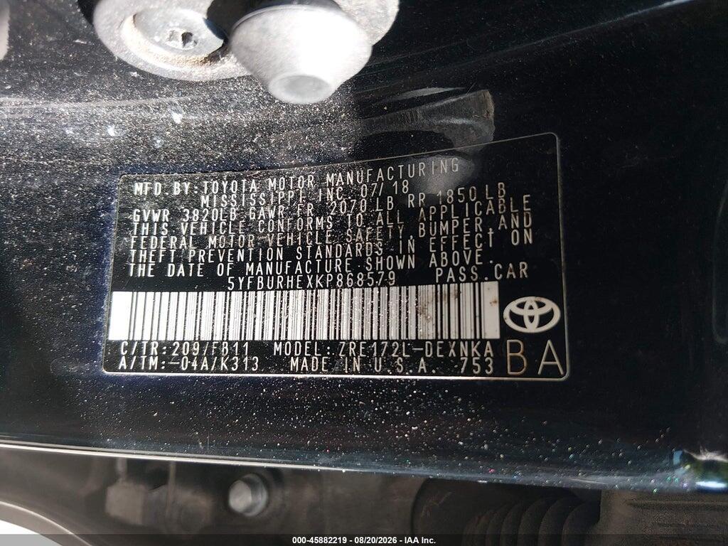 5YFBURHEXKP868579 2019 TOYOTA COROLLA photo no. 9
