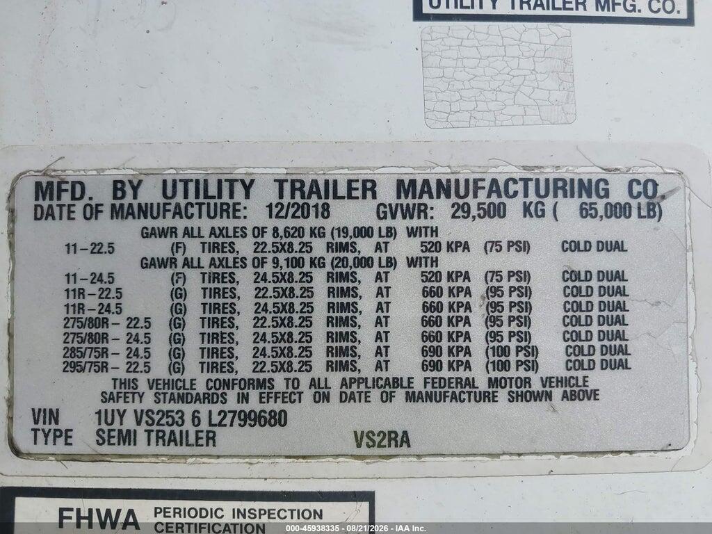1UYVS2536L2799680 2020 UTILITY TRAILER MFG 53' REEFER SEMI TRAILER photo no. 9