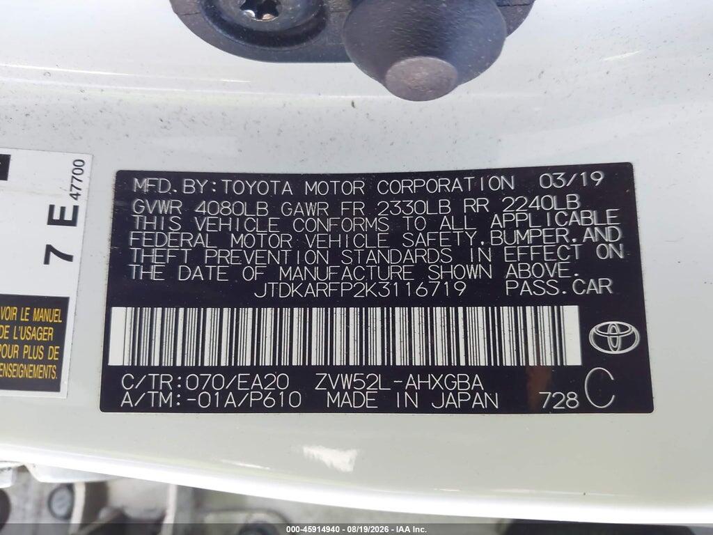 JTDKARFP2K3116719 2019 TOYOTA PRIUS PRIME photo no. 9