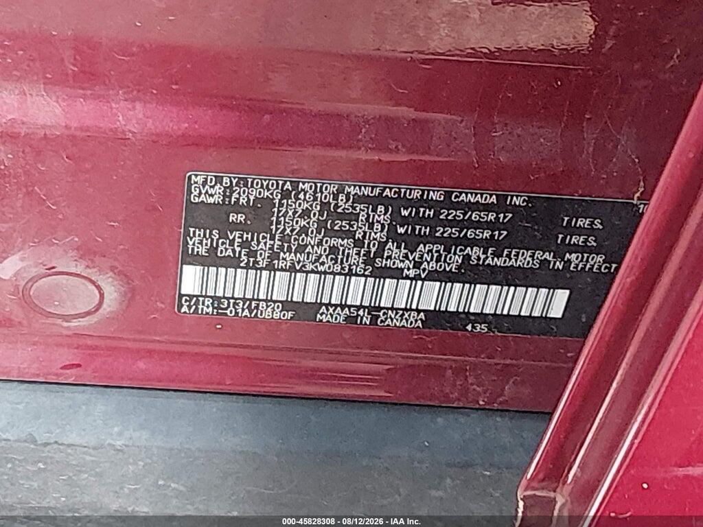 2T3F1RFV3KW083162 2019 TOYOTA RAV4 photo no. 9