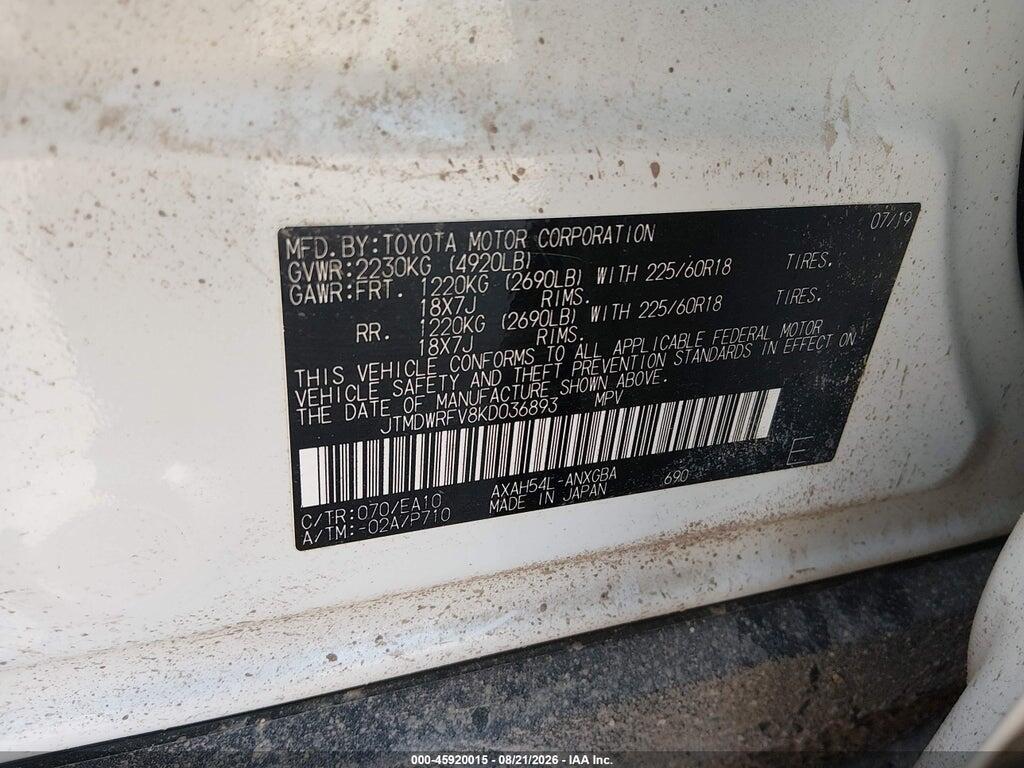 JTMDWRFV8KD036893 2019 TOYOTA RAV4 HYBRID photo no. 9