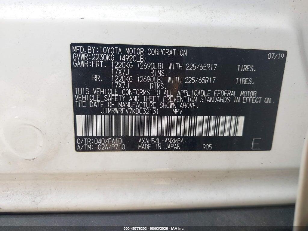 JTMRWRFV7KD032131 2019 TOYOTA RAV4 HYBRID photo no. 9
