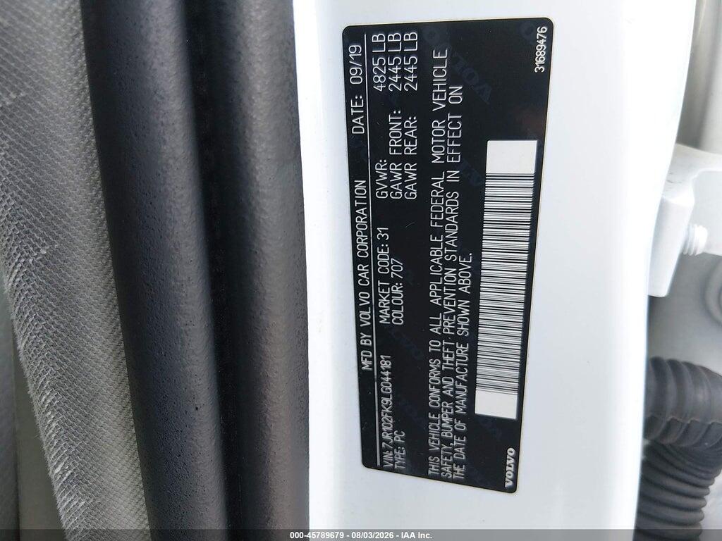 7JR102FK9LG044181 2020 VOLVO S60 photo no. 9