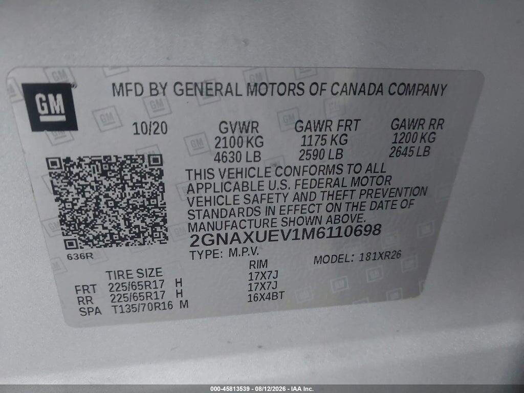 2GNAXUEV1M6110698 2021 CHEVROLET EQUINOX photo no. 9