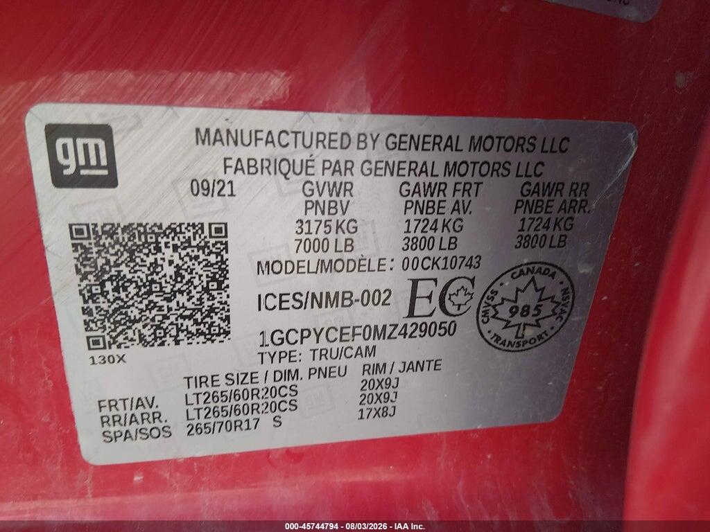 1GCPYCEF0MZ429050 2021 CHEVROLET SILVERADO 1500 photo no. 9
