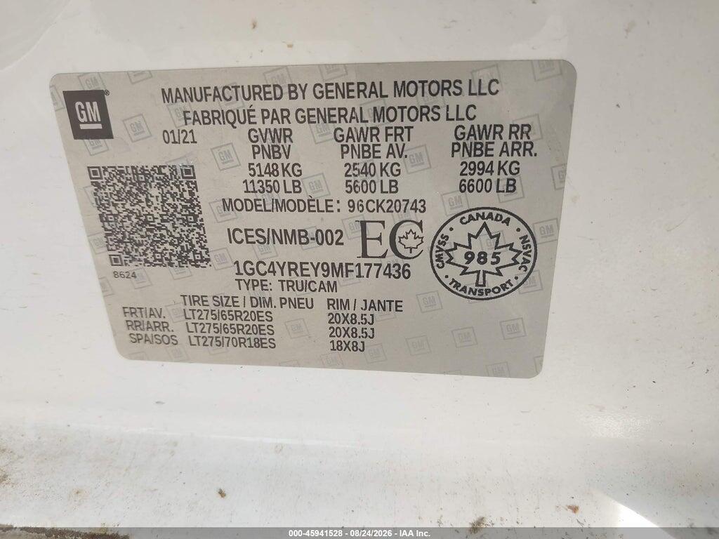 1GC4YREY9MF177436 2021 CHEVROLET SILVERADO 2500HD photo no. 9