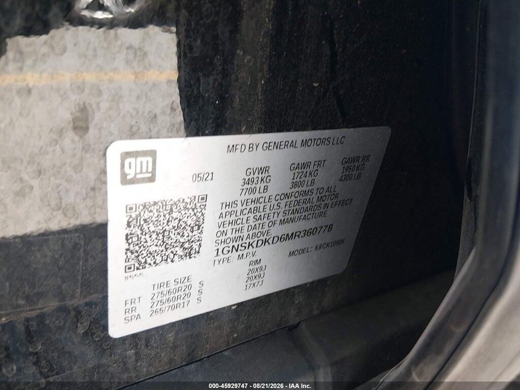 1GNSKDKD6MR360778 2021 CHEVROLET SUBURBAN photo no. 9