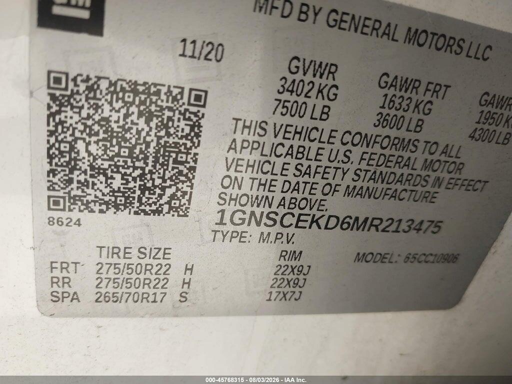 1GNSCEKD6MR213475 2021 CHEVROLET SUBURBAN photo no. 9