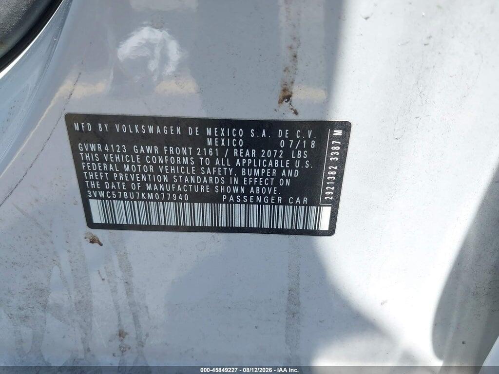3VWC57BU7KM077940 2019 VOLKSWAGEN JETTA photo no. 9