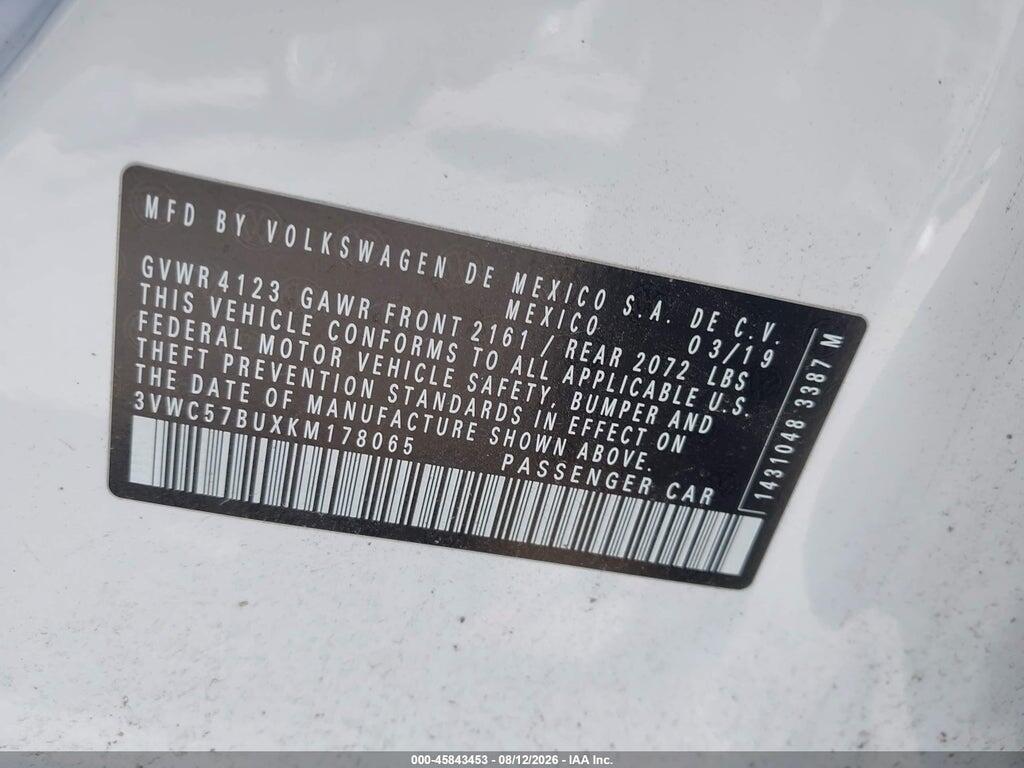 3VWC57BUXKM178065 2019 VOLKSWAGEN JETTA photo no. 9