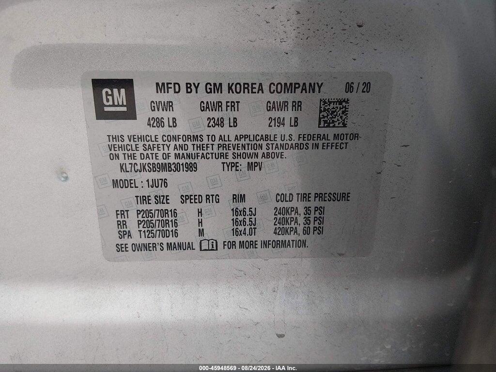 KL7CJKSB9MB301989 2021 CHEVROLET TRAX photo no. 9
