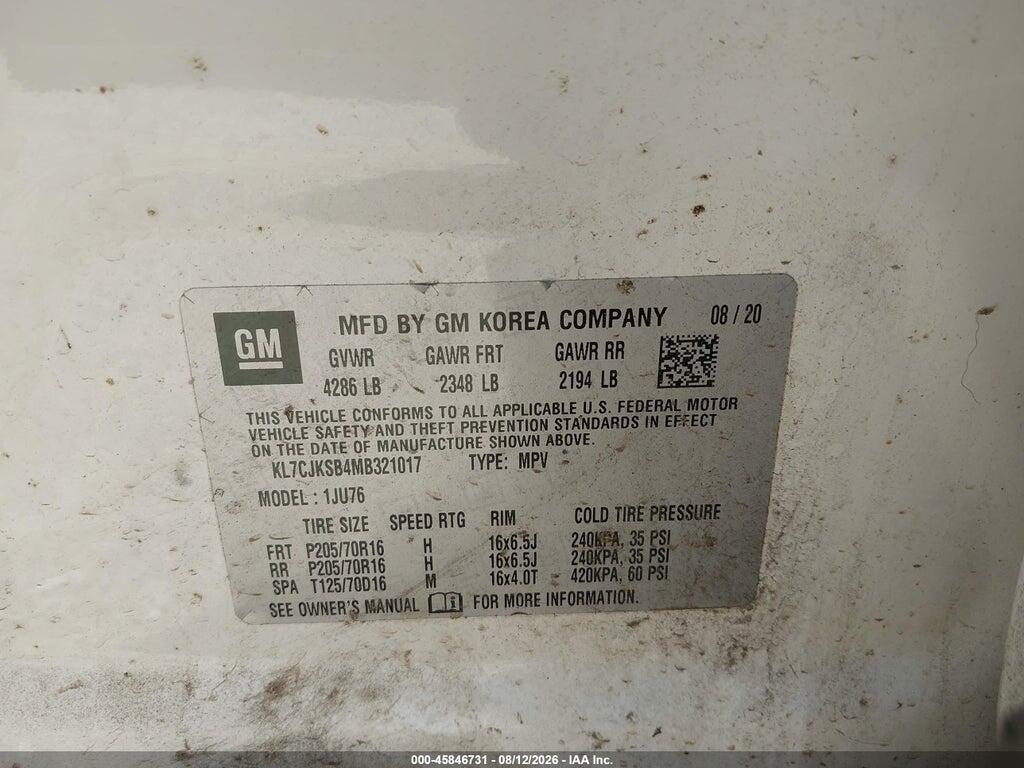 KL7CJKSB4MB321017 2021 CHEVROLET TRAX photo no. 9