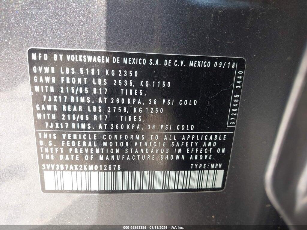 3VV3B7AX2KM012678 2019 VOLKSWAGEN TIGUAN photo no. 9