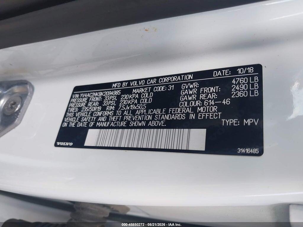 YV4AC2HK8K2094985 2019 VOLVO XC40 photo no. 9