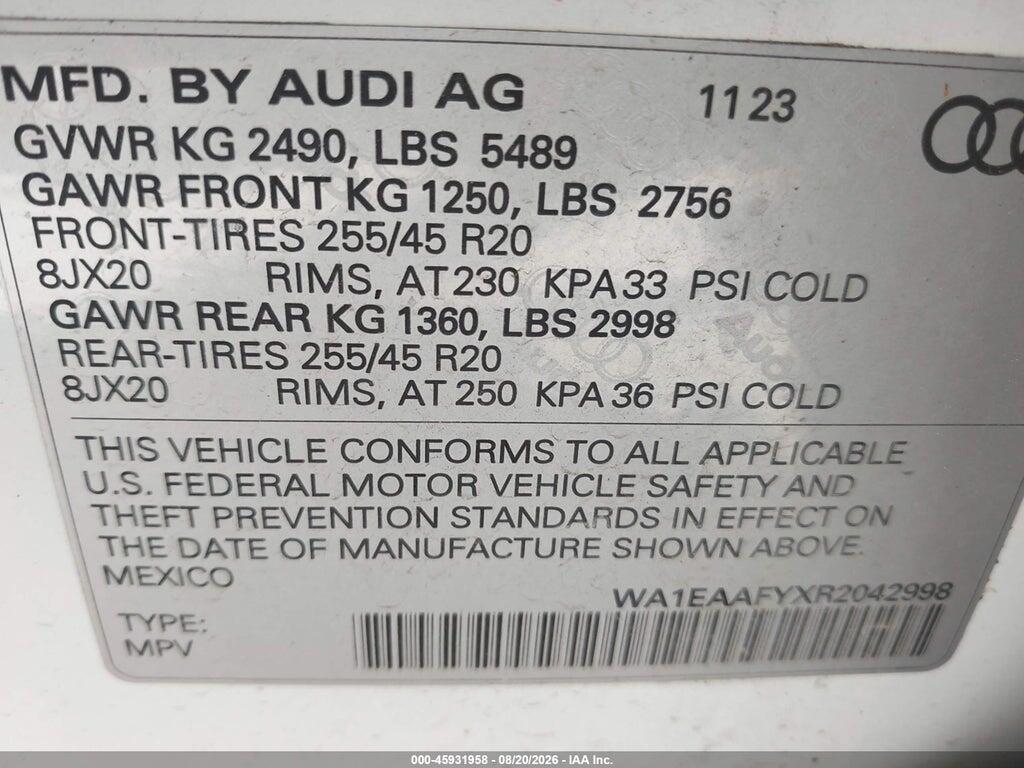 WA1EAAFYXR2042998 2024 AUDI Q5 photo no. 9