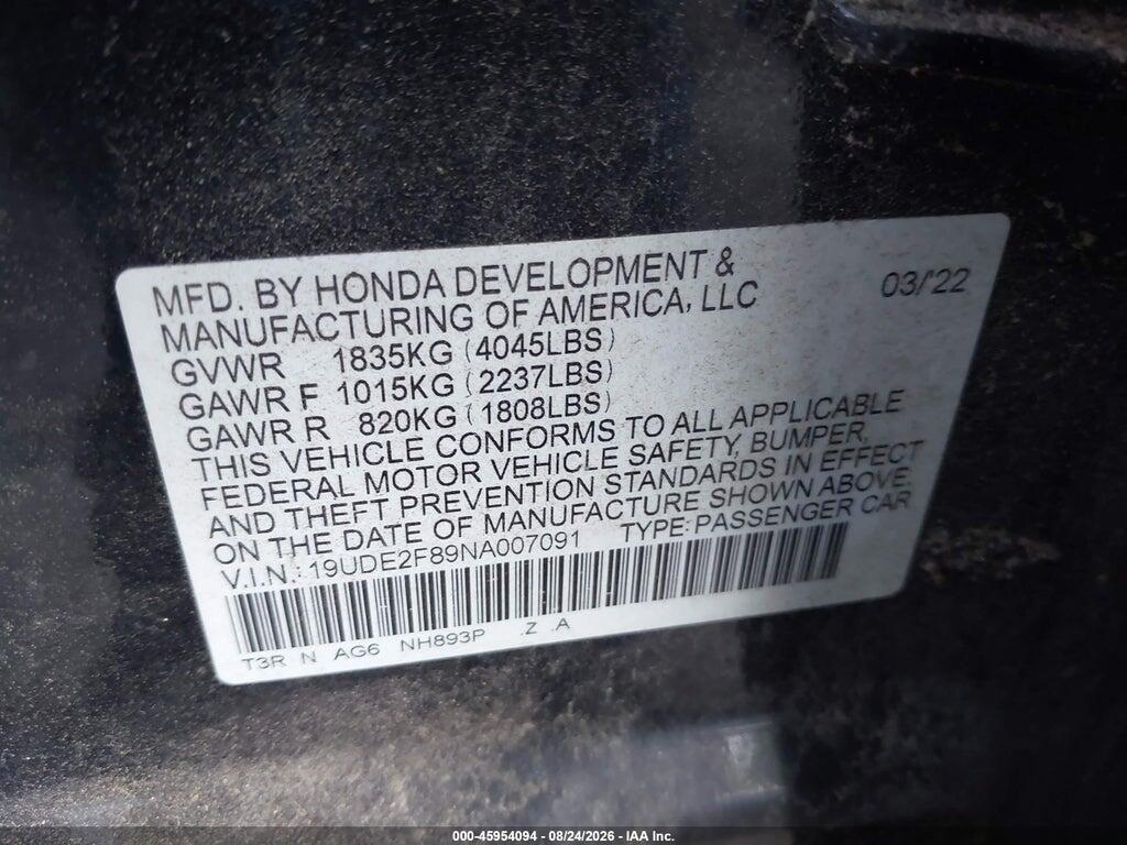 19UDE2F89NA007091 2022 ACURA ILX photo no. 9