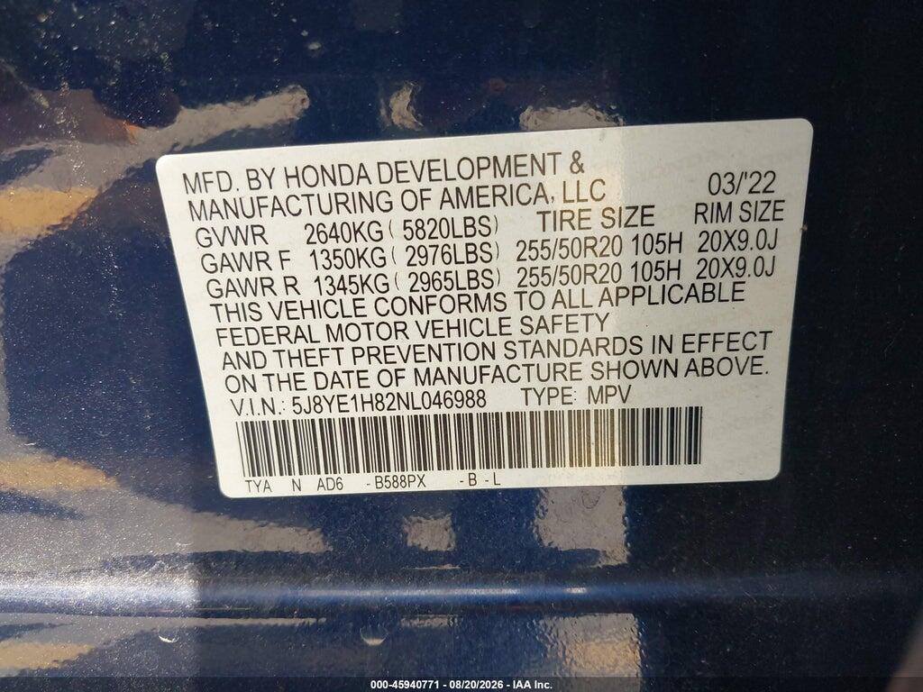 5J8YE1H82NL046988 2022 ACURA MDX photo no. 9