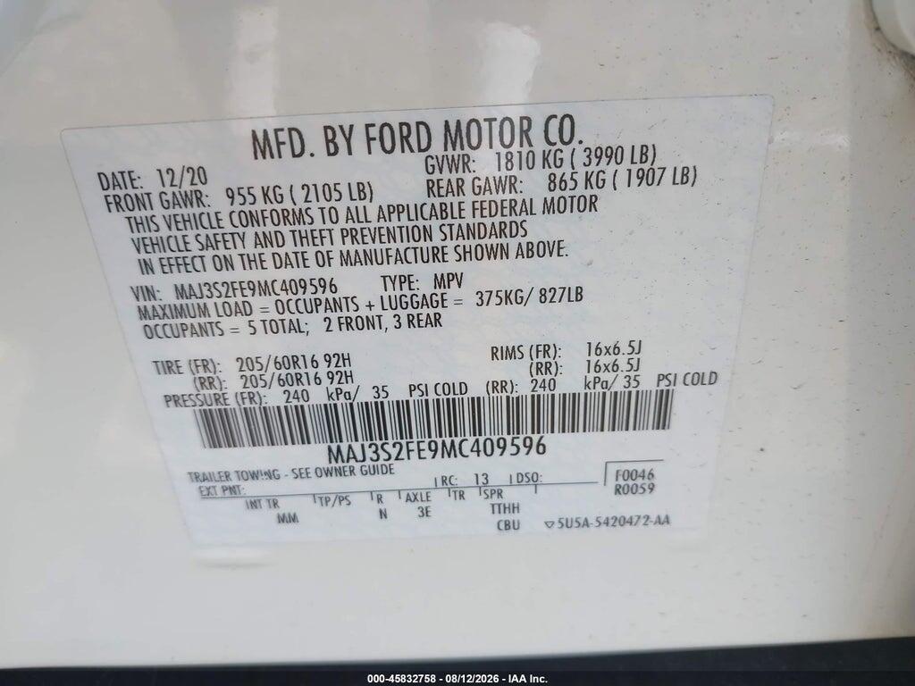 MAJ3S2FE9MC409596 2021 FORD ECOSPORT photo no. 9