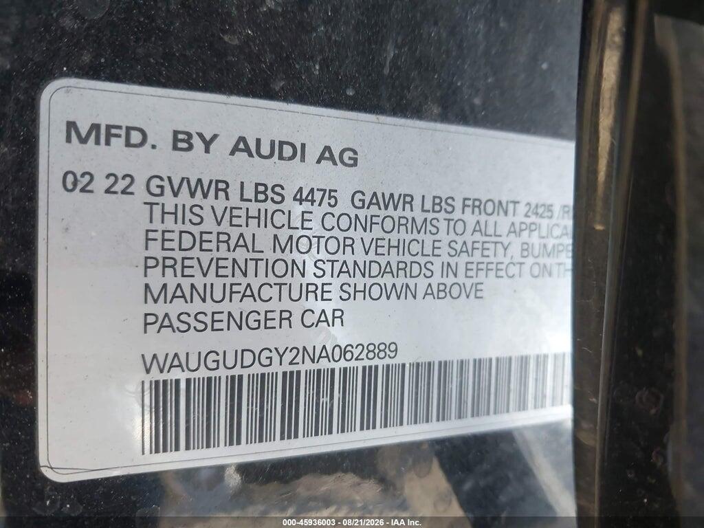 WAUGUDGY2NA062889 2022 AUDI A3 photo no. 9