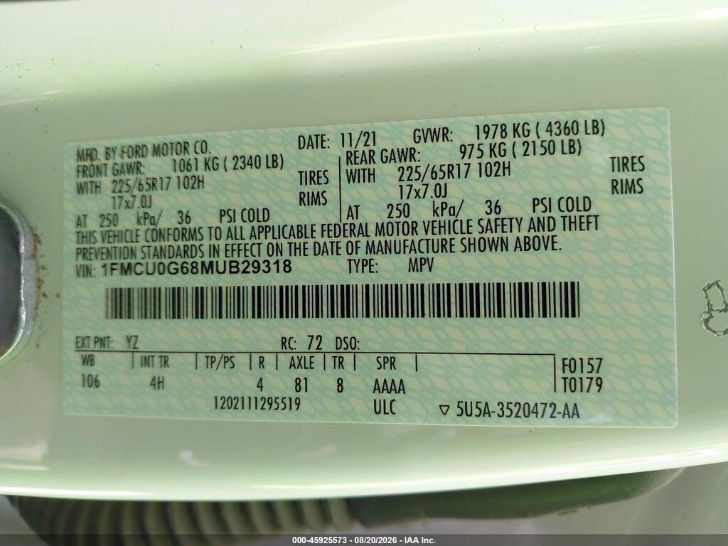 1FMCU0G68MUB29318 2021 FORD ESCAPE photo no. 9