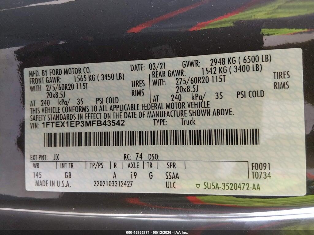 1FTEX1EP3MFB43542 2021 FORD F-150 photo no. 9