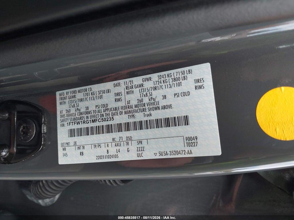 1FTFW1RG1MFC50235 2021 FORD F-150 photo no. 9
