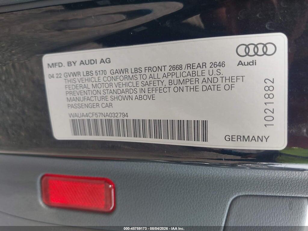 WAUA4CF57NA032794 2022 AUDI S5 SPORTBACK photo no. 9