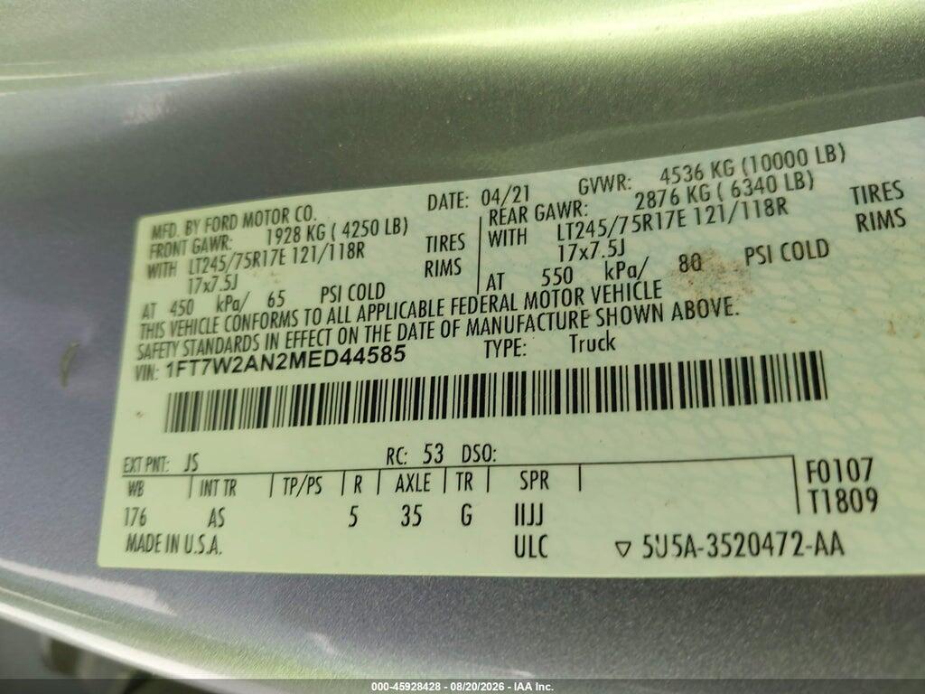 1FT7W2AN2MED44585 2021 FORD F-250 photo no. 9